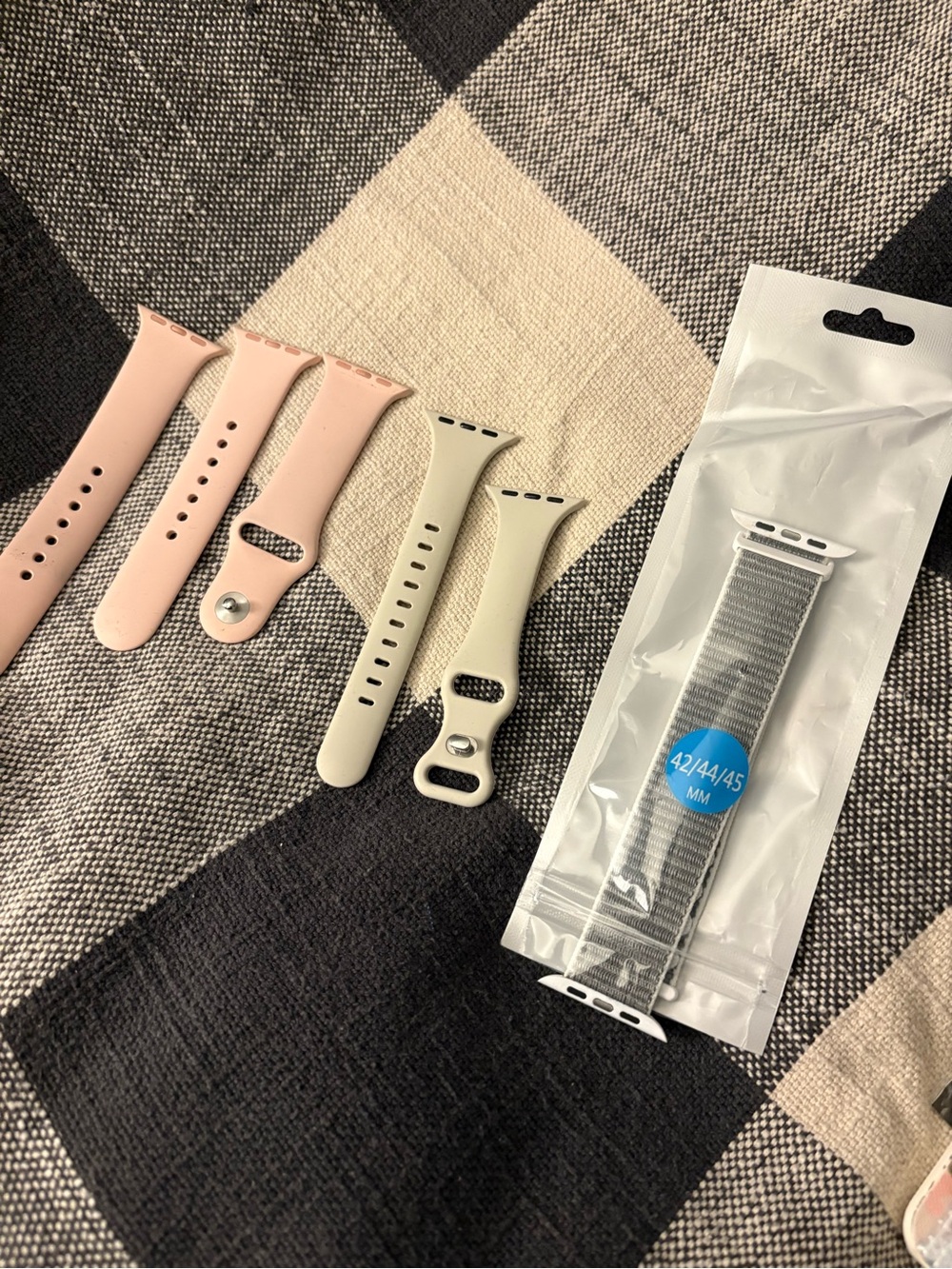 Silicone & Nylon Apple Watch Bands in Blush Pink and Light Gray